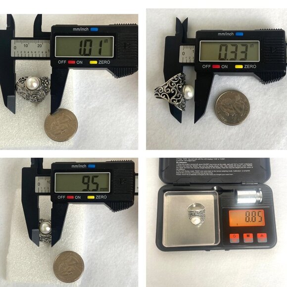 Didae Sterling Silver 925 Israel Modernist Scrollwork Pearl Wide Band Ring - Picture 10 of 16